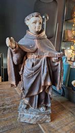 Antieke houten religieus beeldje van monnik, zie foto's, Ophalen of Verzenden