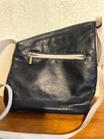 Klein leren baue/wit tasje met hengesel en ritsen, Ophalen of Verzenden, Zo goed als nieuw, Overige kleuren, Overige merken