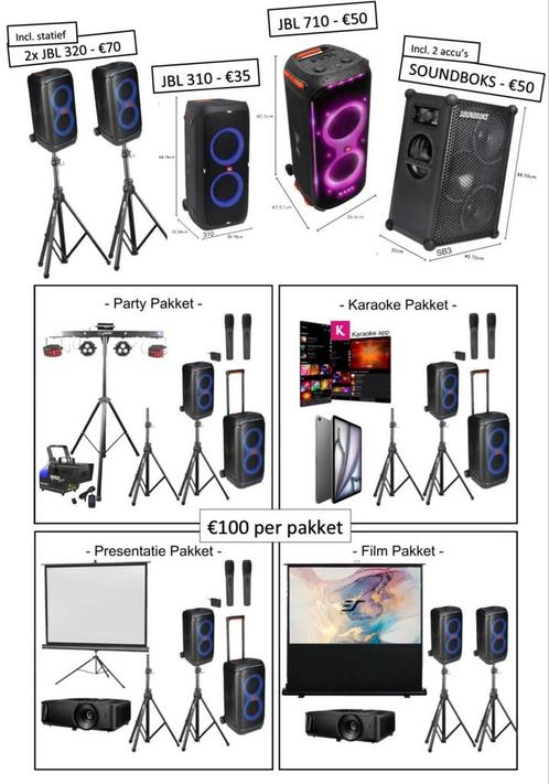 TE HUUR: Speakers en overige feestartikelen, Hobby en Vrije tijd, Feestartikelen, Zo goed als nieuw, Feestartikel, Overige, Ophalen