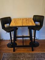 Barstoelen / barkrukken (leer) + hoge houten tafel bartafel, Ophalen, Gebruikt, In hoogte verstelbaar, Hout