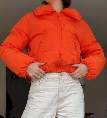 GANNI cropped orange puffer jacket