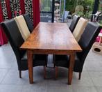 Eethoek met 6 stoelen. Tafel eiken 200 x 88,5. Hoogte 80 cm, Huis en Inrichting, Tafels | Eettafels, 50 tot 100 cm, Old skool antiek