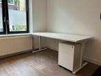 In hoogte verstelbaar bureau + ladeblok (wit), Huis en Inrichting, Ophalen, In hoogte verstelbaar, Zo goed als nieuw, Bureau