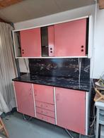 Roze midcentury keukenkast formica,roze,zwart marmer, Ophalen, Gebruikt