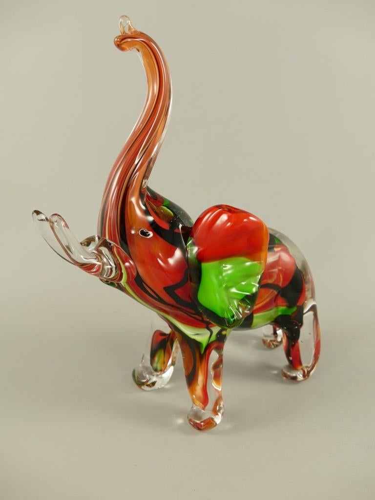 Murano Stijl Glazen Olifant Groen Rood, Verzenden
