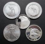 ZILVER: 5 Munten USA, Australia, Turks&Caicos, Ophalen of Verzenden, Zilver