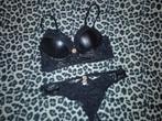 Leather look lingerie setje met kant - 75A, S, Ophalen of Verzenden, Zwart, Setje
