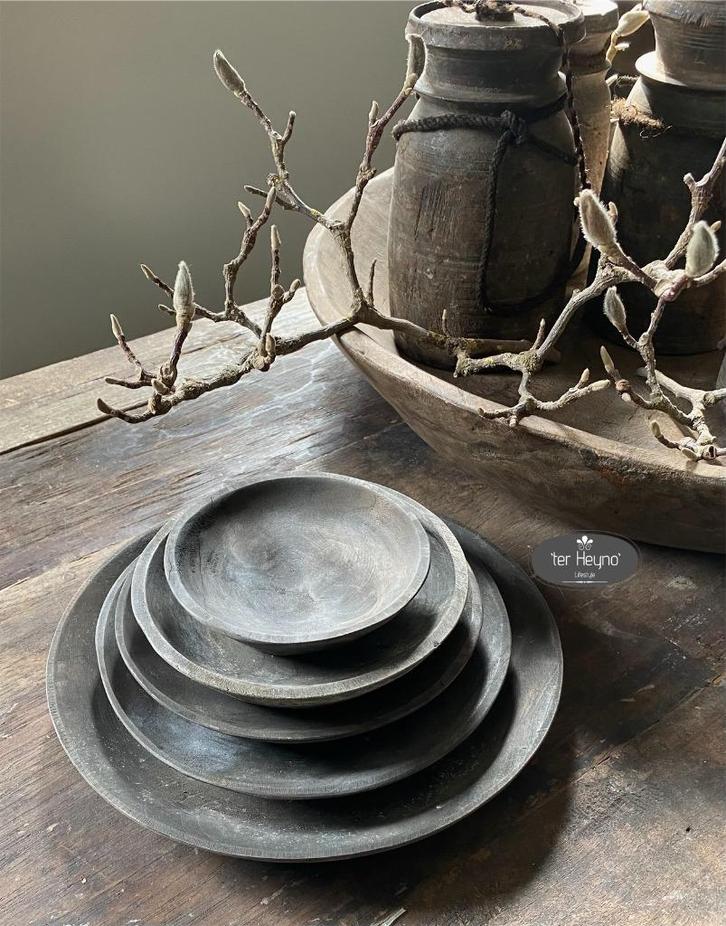 Houten schaaltjes set van 5 Aura Peeperkorn hout stoer sober, Huis en Inrichting, Woonaccessoires | Overige, Nieuw, Verzenden