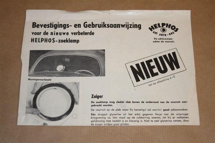 Zeldzame handleiding Helphos zoeklamp [voor auto] 1965, Auto diversen, Handleidingen en Instructieboekjes, Ophalen of Verzenden