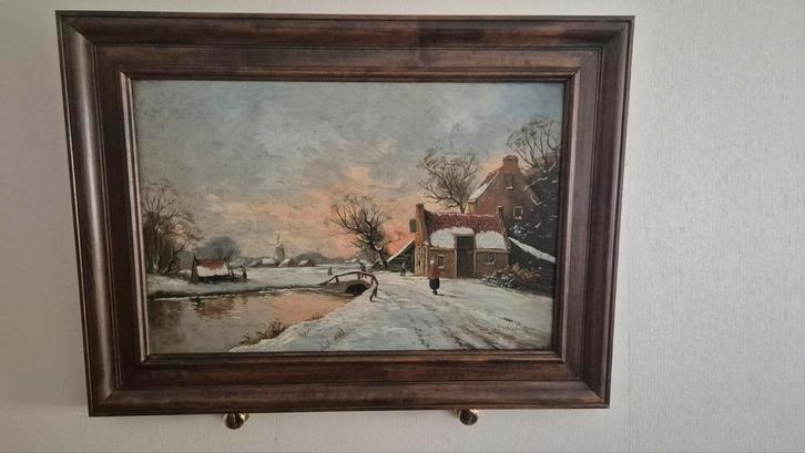 Schilderij: Winters Landschap, Antiek en Kunst, Kunst | Schilderijen | Klassiek, Ophalen of Verzenden