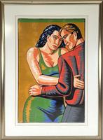 116. Houtsnede, Leon Janssen – “paar op oker”, 2002, Antiek en Kunst, Ophalen of Verzenden