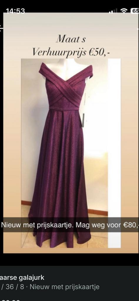 Paarse Galajurk - Nieuw met kaartje - Maat S/M, Kleding | Dames, Jurken, Nieuw, Maat 36 (S), Paars, Onder de knie, Ophalen of Verzenden