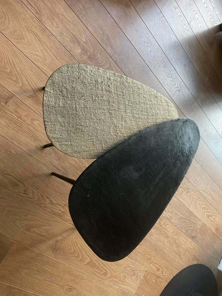 2 Ovaal Zwart/Goud Bijzettafels Metaal, Huis en Inrichting, Tafels | Bijzettafels, Gebruikt, Ovaal, Minder dan 45 cm, 75 cm of meer