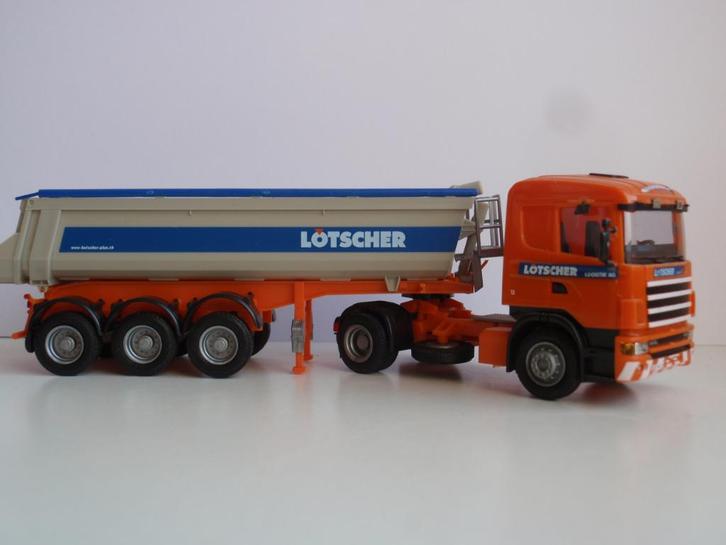 AWM Scania 124 kiptrailer LOETSCHER (CH), Hobby en Vrije tijd, Modelauto's | 1:87, Zo goed als nieuw, Bus of Vrachtwagen, AWM
