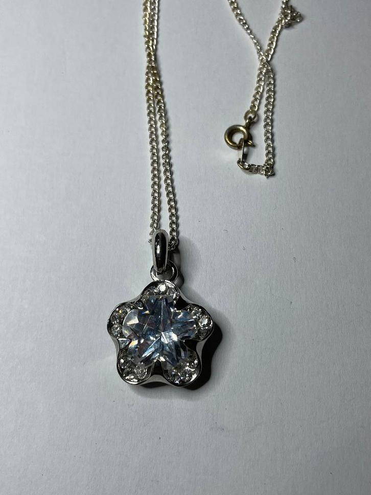 Mooie kristallen hanger aan zilverkleurige ketting., Sieraden, Tassen en Uiterlijk, Kettingen, Zo goed als nieuw, Overige materialen