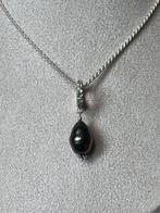 Tahiti zoutwater parel topaas clip over hanger geluk uniek, Ophalen of Verzenden, Nieuw, Zilver, Met edelsteen