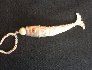 Vintage Echt Zilveren Ketting met Super Aparte Vis Hanger beschikbaar voor biedingen