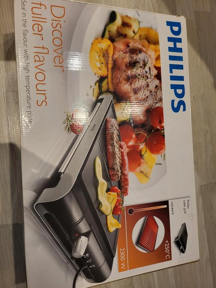Philips Tafelgrill van 2300 W met geribbelde/gladde plaat, Witgoed en Apparatuur, Contactgrills, Nieuw, Uitneembare platen, Vaatmachinebestendige platen