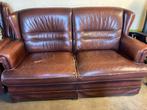 Bruin leren bank, Huis en Inrichting, Banken | Bankstellen, Ophalen, Gebruikt, Klassiek, 150 tot 200 cm
