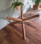 Ronde eettafel met glazen blad, Huis en Inrichting, Tafels | Eettafels, Ophalen, Gebruikt, 100 tot 150 cm, 200 cm of meer