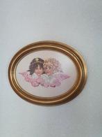Leuke vintage nostalgiche geborduurde wand hanger engelen, Ophalen, Gebruikt