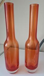 Design oranje glazen  vazen., Glas, Oranje, Ophalen of Verzenden, Zo goed als nieuw