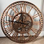 Wandklok Brons met Draaiende Tandwielen 60cm, Ophalen, Zo goed als nieuw, Analoog, Wandklok