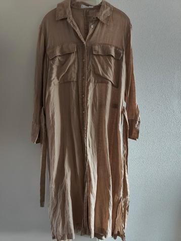 Zandkleur linnen  doorknoopjurk L-Xl beige  maxi Ibiza  beschikbaar voor biedingen