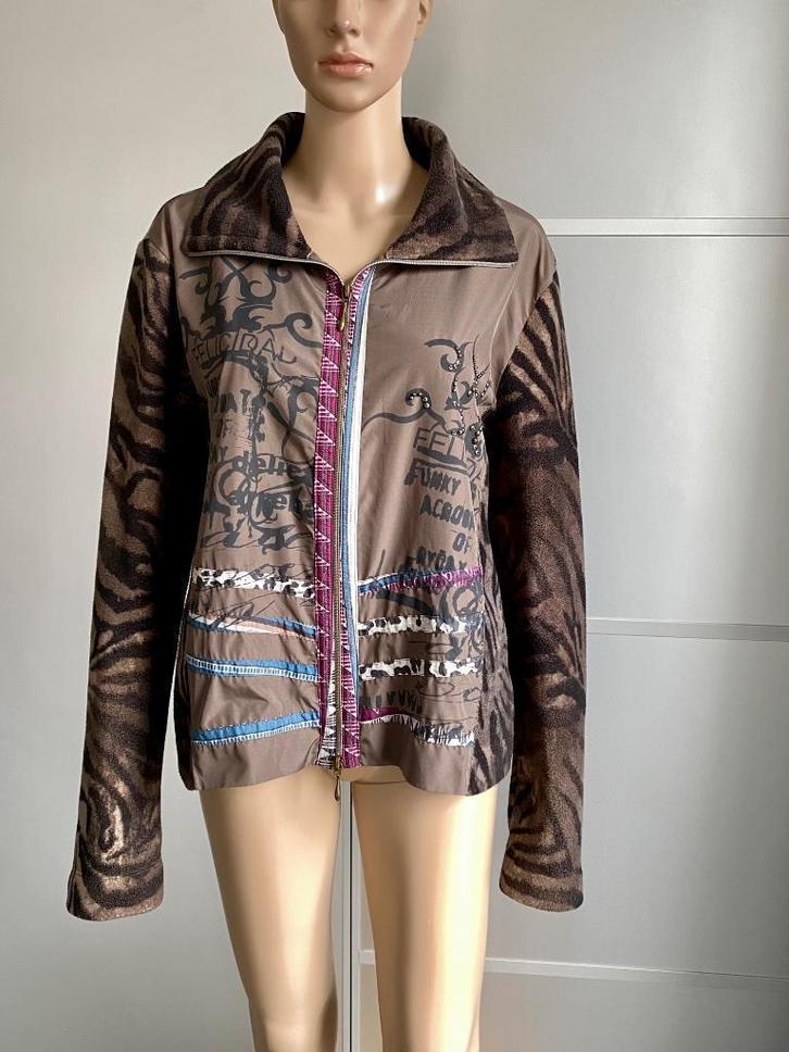 J68 OUI maat 46=XL jasje jack fleece-vest bruin tussenjas, Kleding | Dames, Jasjes, Kostuums en Pakken, Zo goed als nieuw, Jasje