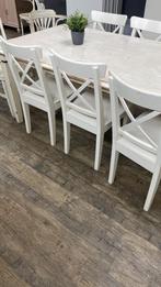 6 IKEA Hemnes stoelen + gratis eettafel, Gebruikt, Ophalen of Verzenden, 6 tot 8 stoelen, Landelijk wit