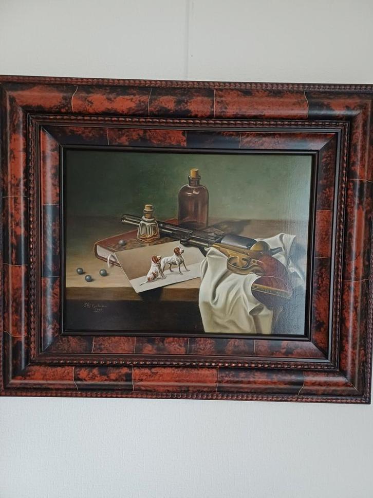 Stilleven met pistool en honden, Stefan Eykmans, Antiek en Kunst, Kunst | Schilderijen | Klassiek, Ophalen