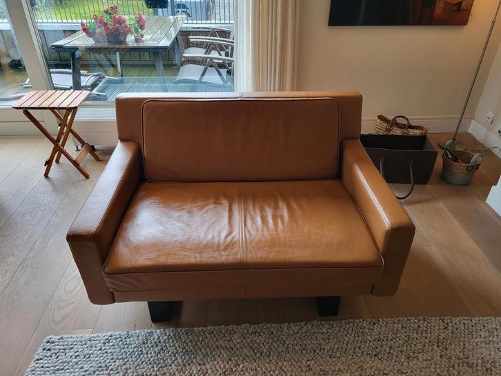 Gelderland leren loveseat, Huis en Inrichting, Banken | Sofa's en Chaises Longues, Zo goed als nieuw, Tweepersoons, Minder dan 150 cm