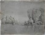 Alexandre René Véron krijttekening "Zeilbootje op Meertje", Ophalen