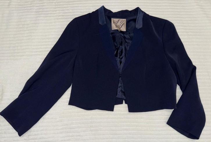 Bolero jasje donker blauw, Kleding | Dames, Jasjes, Kostuums en Pakken, Zo goed als nieuw, Jasje, Maat 42/44 (L), Blauw, Verzenden