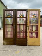 Set Jugendstil glas in lood openslaande deuren en 1 los.
