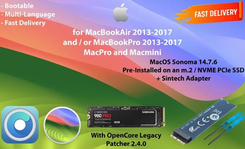 macOS Sonoma 14.7.6 Voor-Geïnstalleerde m.2 SSD + Adapter, Computers en Software, Besturingssoftware, Nieuw, MacOS, Ophalen of Verzenden