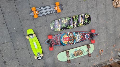 5 skateboards / longboards (o.a. Santa Cruz & Globe), Sport en Fitness, Skateboarden, Gebruikt, Skateboard, Longboard, Ophalen