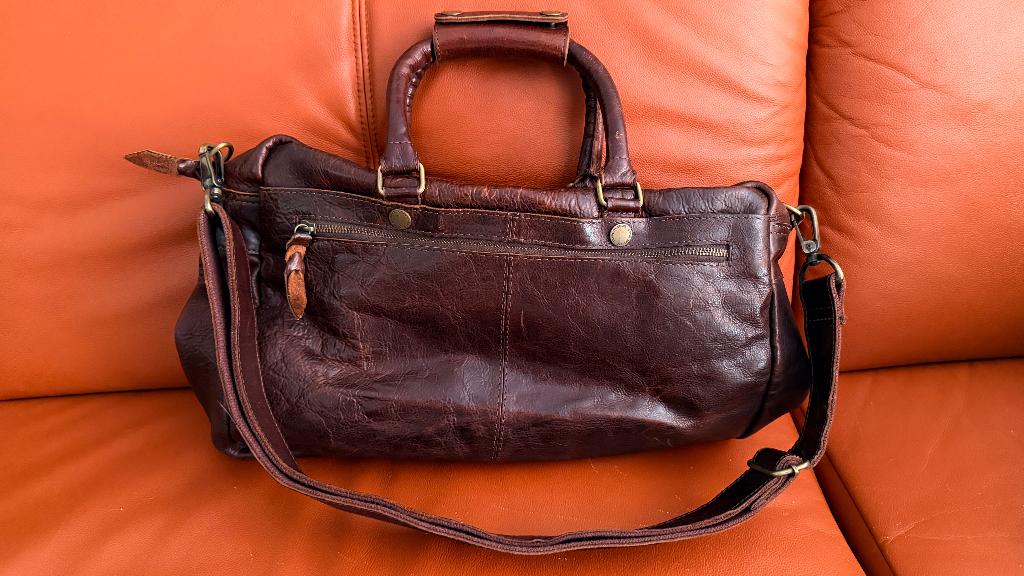 Cowboysbag  grote leren tas, Ophalen of Verzenden, Gebruikt, Bruin, Overige typen