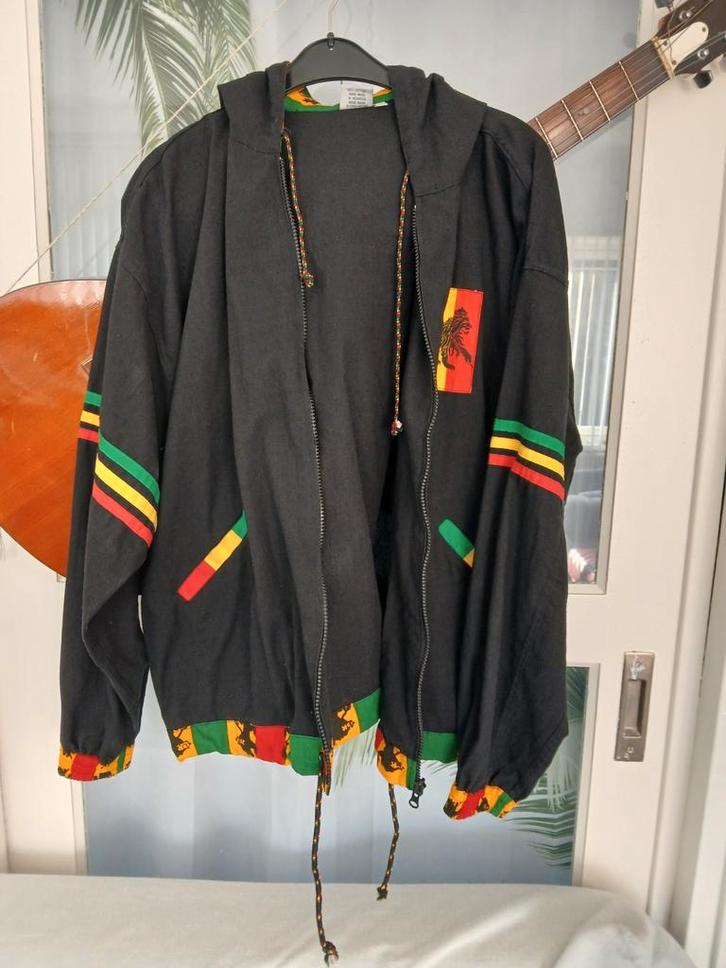 Zwart Rasta Jacket met Leeuw, Kleding | Heren, Carnavalskleding en Feestkleding, Zo goed als nieuw, Kleding, Overige thema's, Overige maten