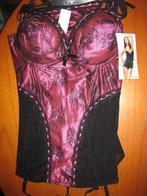 Zwart/rood BH-setje met jarretels + string, 34B/S, nieuw, Kleding | Dames, Ophalen of Verzenden, Overige kleuren, Setje