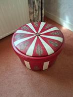 Vintage ronde leren poef/naaidoos met opbergruimte, Minder dan 50 cm, Rond, Ophalen of Verzenden, Zo goed als nieuw