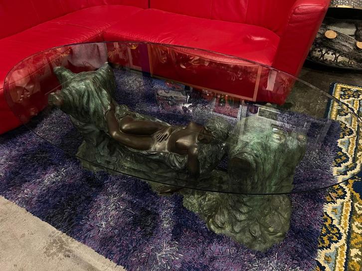 Bronzen beeld, half mooie dame salontafel, deco sexy, Antiek en Kunst, Antiek | Meubels | Tafels, Ophalen
