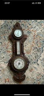 Antieke Houten Barometer met Klok en Thermometer, Ophalen