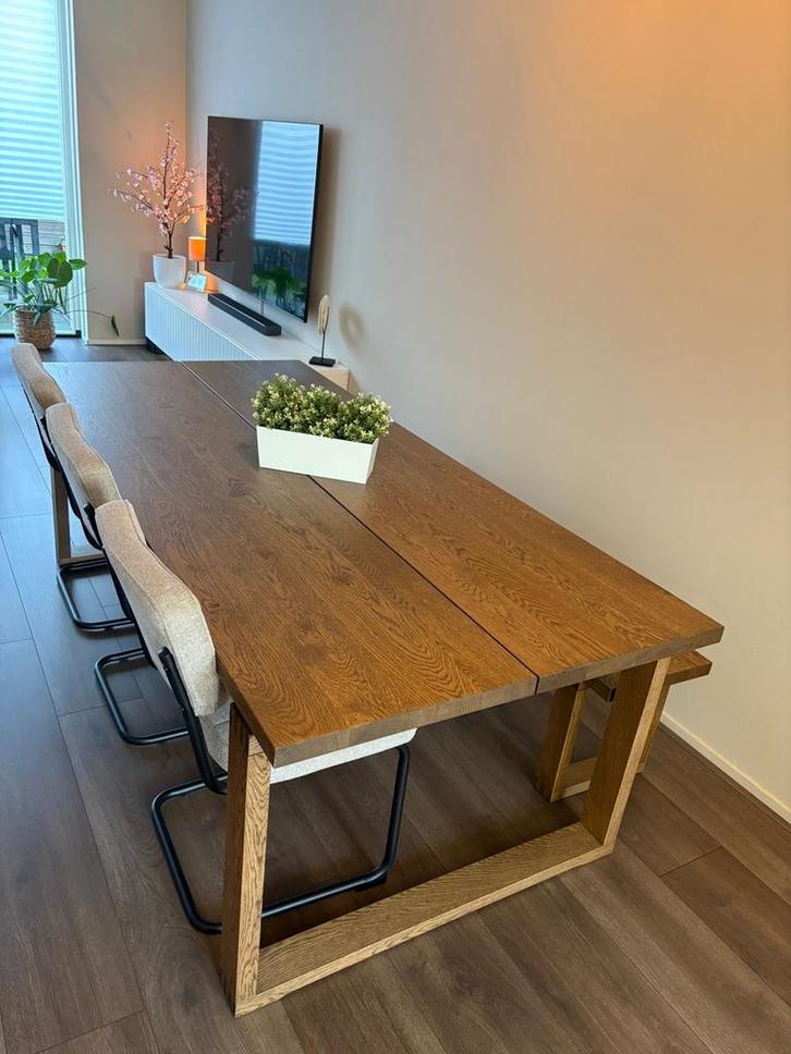 Ikea Morbyllanga eettafel set met bank en stoelen, Huis en Inrichting, Tafels | Eettafels, Zo goed als nieuw, 100 tot 150 cm, 200 cm of meer