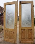 Set van 2 antieke dubbele geëtste/gestraalde deuren Art Deco, Ophalen, Gebruikt, 120 cm of meer, Binnendeur