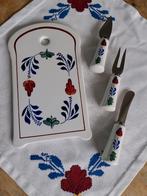 Boerenbont kaasplankje met mesjes en vorkje, Ophalen of Verzenden