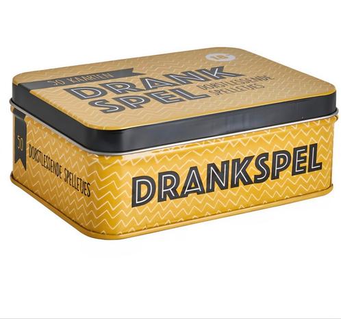 Drankspel in Blik, 50 kaarten, Nieuw!, Hobby en Vrije tijd, Gezelschapsspellen | Kaartspellen, Nieuw, Ophalen of Verzenden