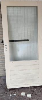 Hardhouten buitendeur met draadglas, Doe-het-zelf en Verbouw, Ophalen, Zo goed als nieuw, Buitendeur, 200 tot 215 cm