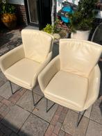 2 Leren stoelen met armleuningen crème, Huis en Inrichting, Stoelen, Ophalen, Gebruikt