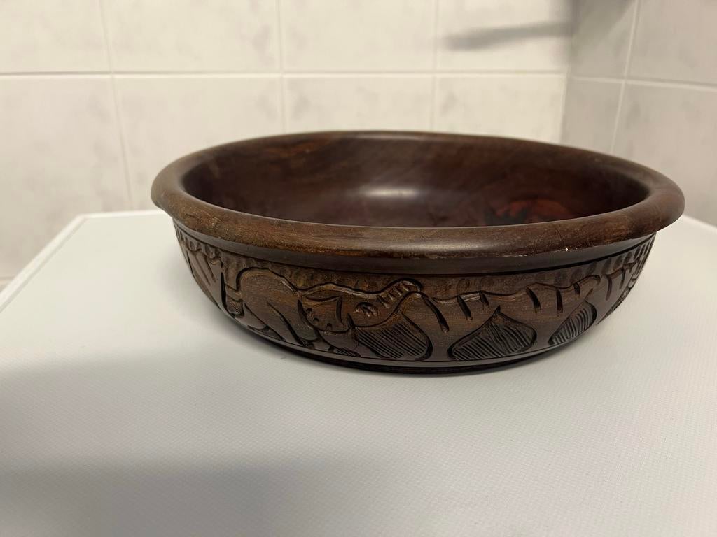 Afrikaanse Houten Fruitschaal, Huis en Inrichting, Woonaccessoires | Schalen en Manden, Gebruikt, Schaal, Rond, Hout, Ophalen of Verzenden